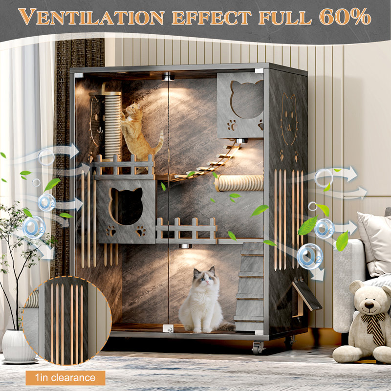 Tucker Murphy Pet™ Desara Wooden Cat Villa, Large Cat Enclosure